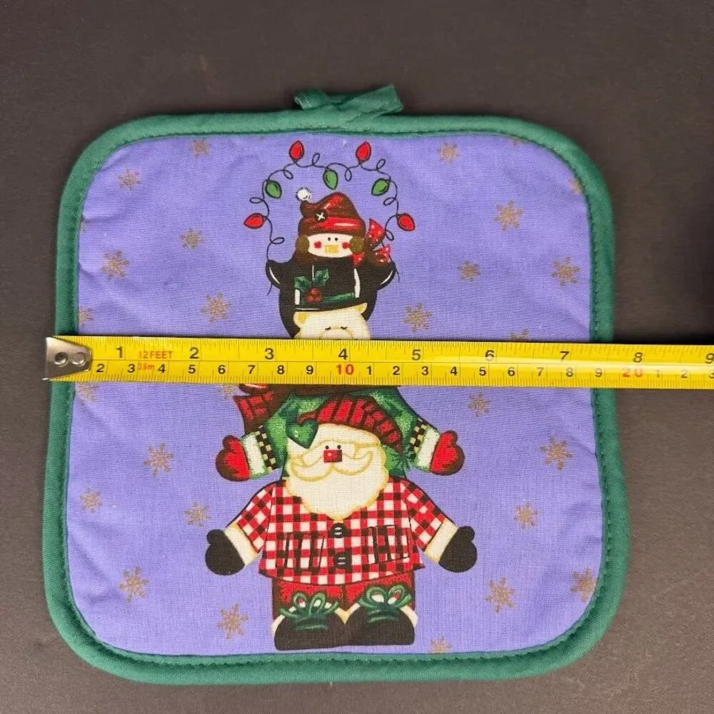 Set of 3 Cotton Christmas/Winter Pot Holders-Snowmen, Santa, Penguin, Polar Bear